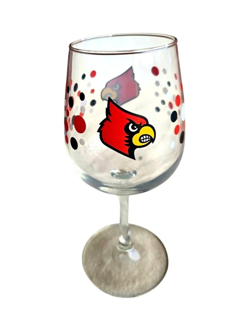 Louisville Cardinals Polka Dot Wine Glass 12oz NCAA New